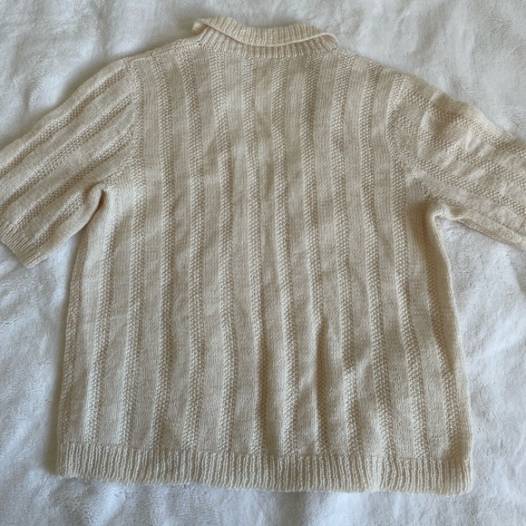 Vintage handmade 70s collared short sleeve sweater cream/white/oatmeal - Picture 2 of 4